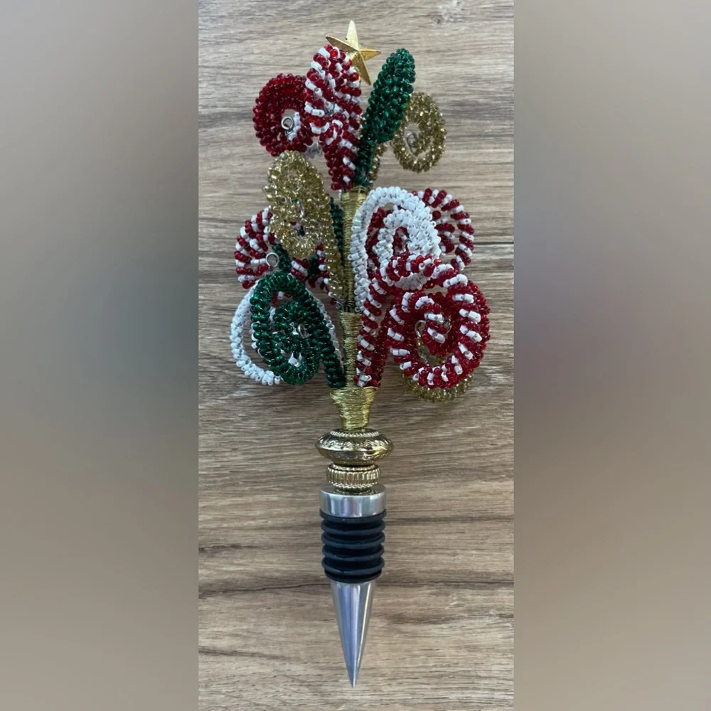 NWOB Pier 1 Imports Beaded Christmas Tree Wine Bottle Stopper Whimsical Seuss